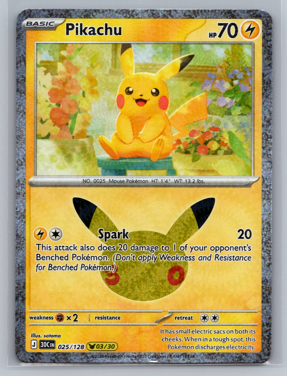 Pikachu 025/128 (3/30) 30th Celebration Holo Pokemon TCG NM