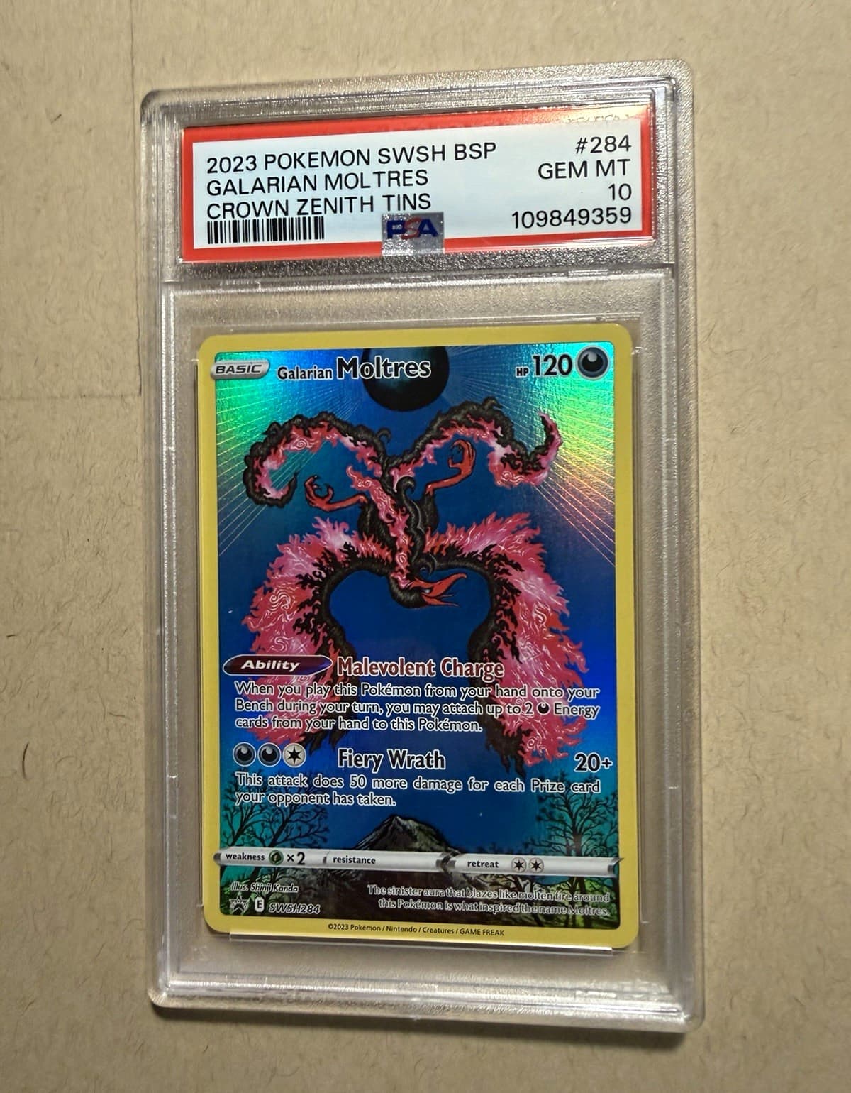 2023 Pokemon Crown Zenith Tins SWSH284 Galarian Moltres PSA 10