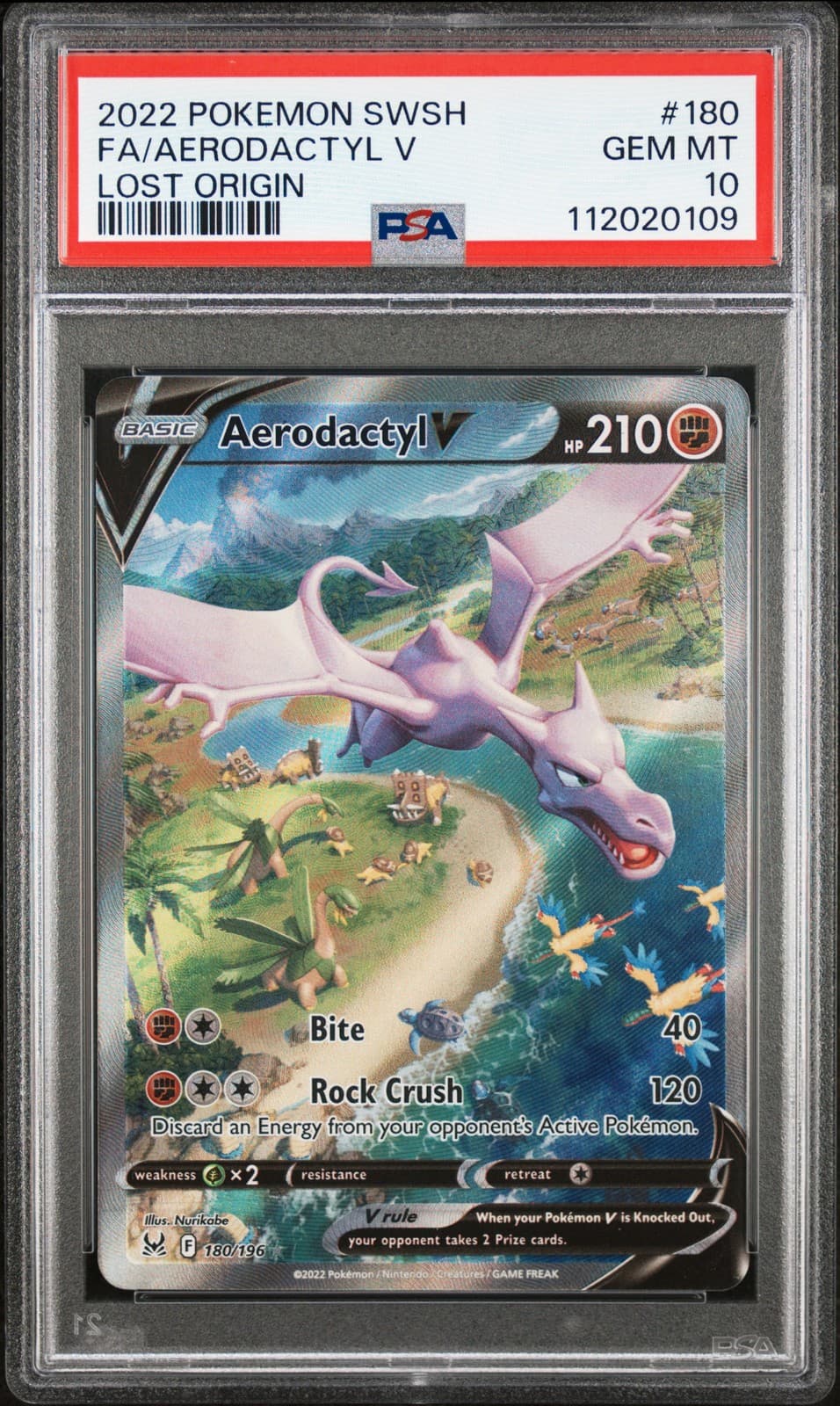 2022 POKEMON SWORD & SHIELD LOST ORIGIN #180 FULL ART/AERODACTYL V PSA 10