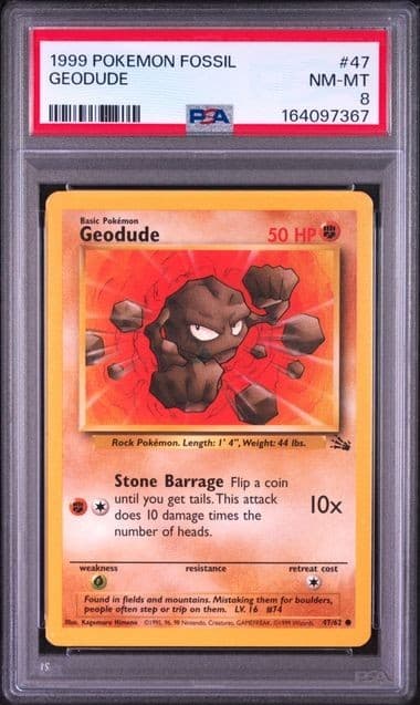 1999 POKEMON FOSSIL #47 GEODUDE PSA 8 NM MINT