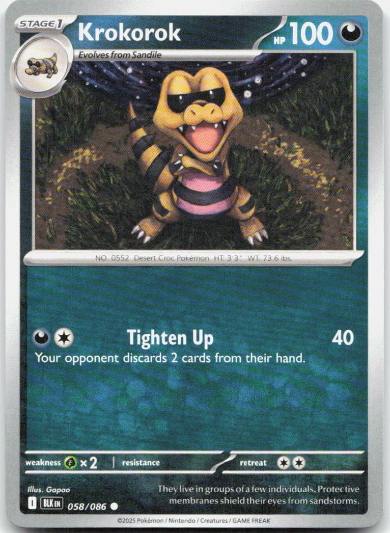 Krokorok 058/086 58 SV Black Bolt C NM English Pokémon