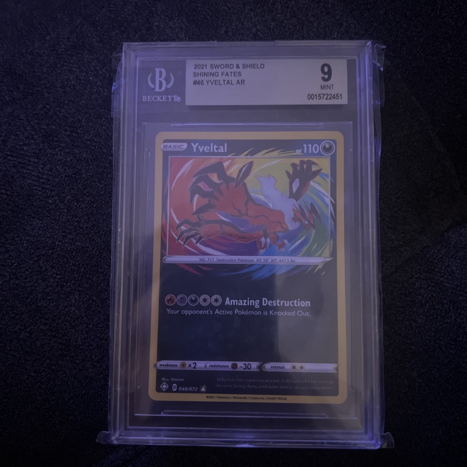 2021 Sword And Shield Shining Fates #46 yveltal AR BGS 9