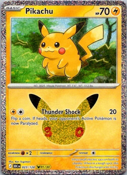 PIKACHU 023/128 HOLO ME: 30TH CELEBRATION PIKACHU RARE NM