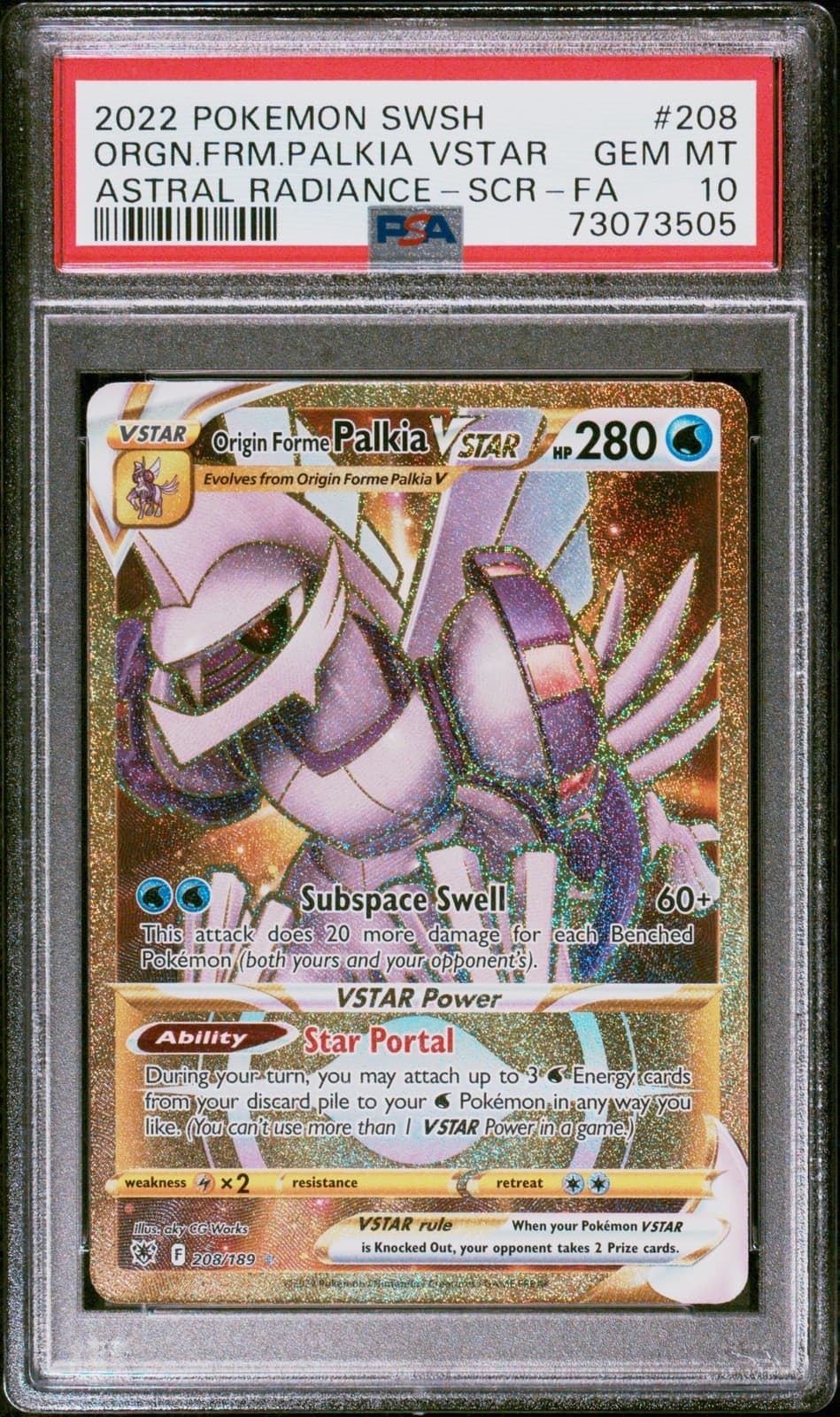 Origin Forme Palkia Vstar 208/189 Secret Astral Radiance Pokemon PSA 10