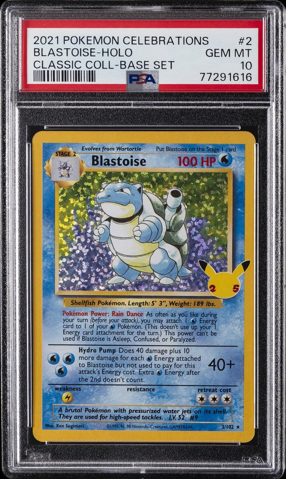 2021 POKEMON CELEBRATIONS CLASSIC COLLECTION #2 BLASTOISE-HOLO PSA 10