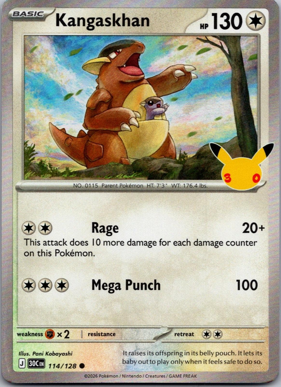 Kangaskhan Holo ME: 30th Celebration 114/128 NM Pokemon