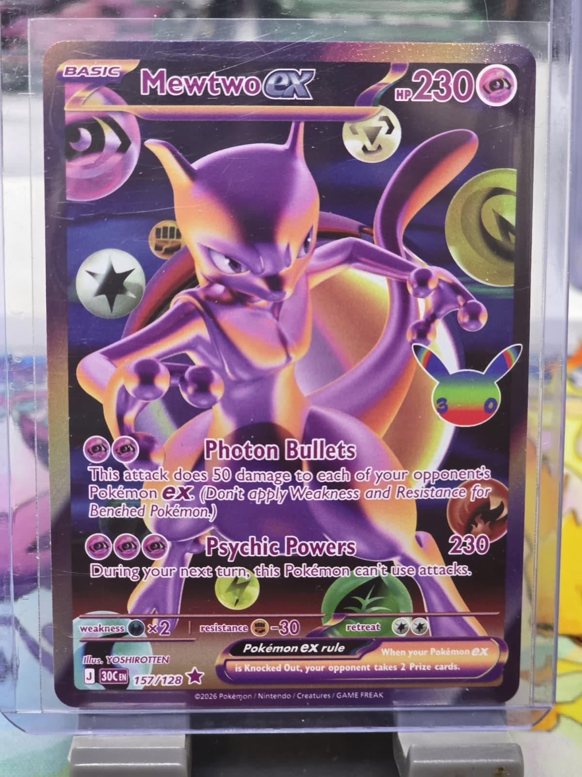 2026 Pokemon 30th Celebration Card 157/128 Mewtwo EX Futuristic Rare FR Holo