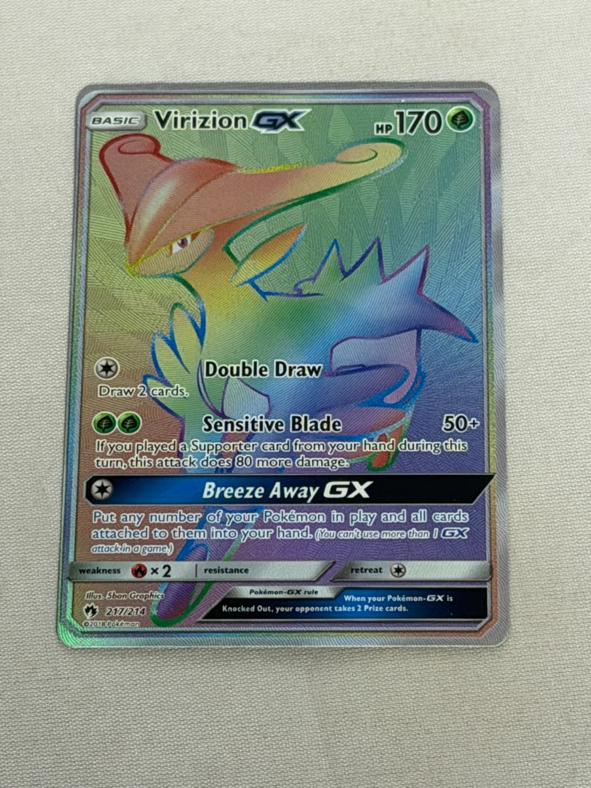 Pokemon Virizion GX Secret Rare Lost Thunder 217/214