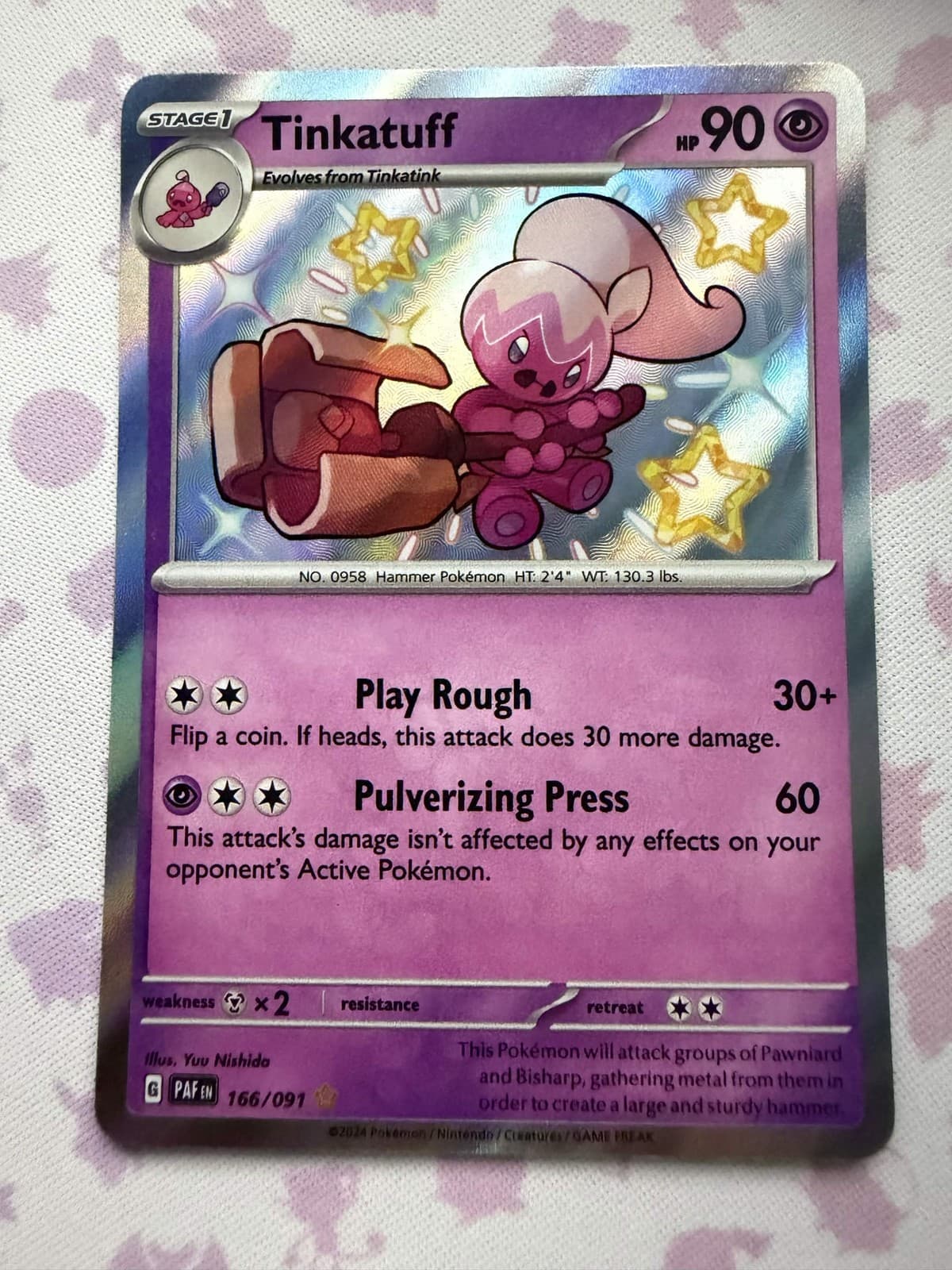 Tinkatuff 166/091 Shiny Rare Paldean Fates Pokemon Holo Near Mint