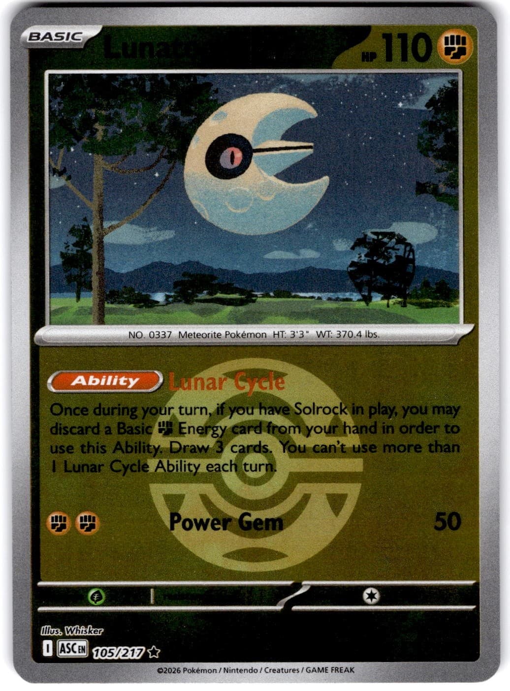 Pokemon Lunatone Ascended Heroes 105/217 Pokeball Holo Near Mint English