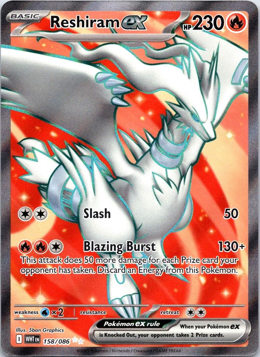 Reshiram ex 158/086 Holo Ultra Rare White Flare Pokemon Near Mint