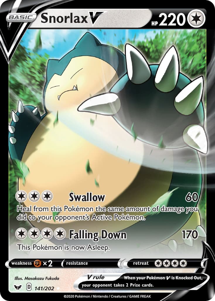 Snorlax V 141/202 Holo Ultra Rare Sword & Shield Pokemon Near Mint