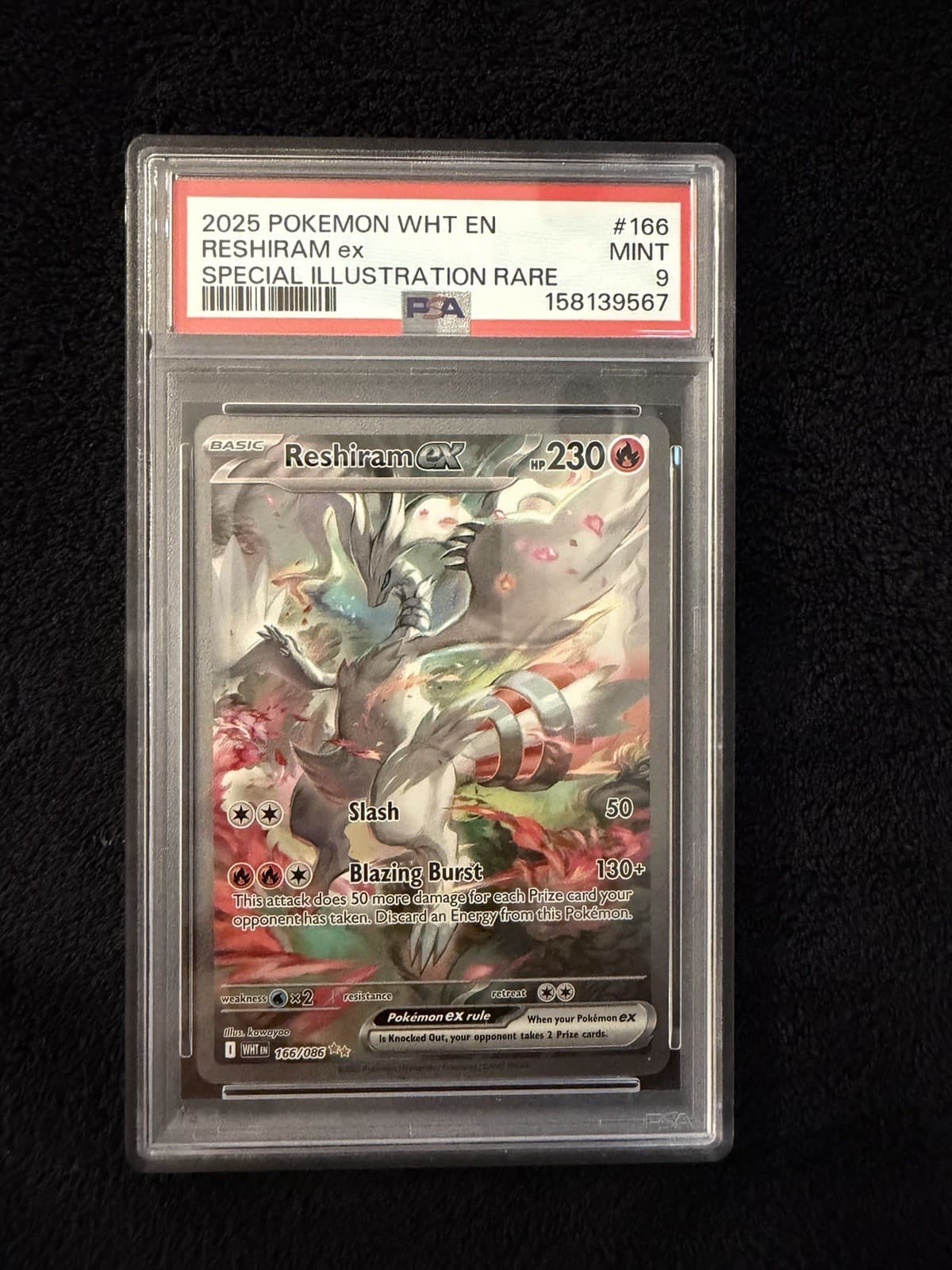 Pokémon TCG Reshiram EX White Flare Card 166/086 Sir PSA 9 Near Mint