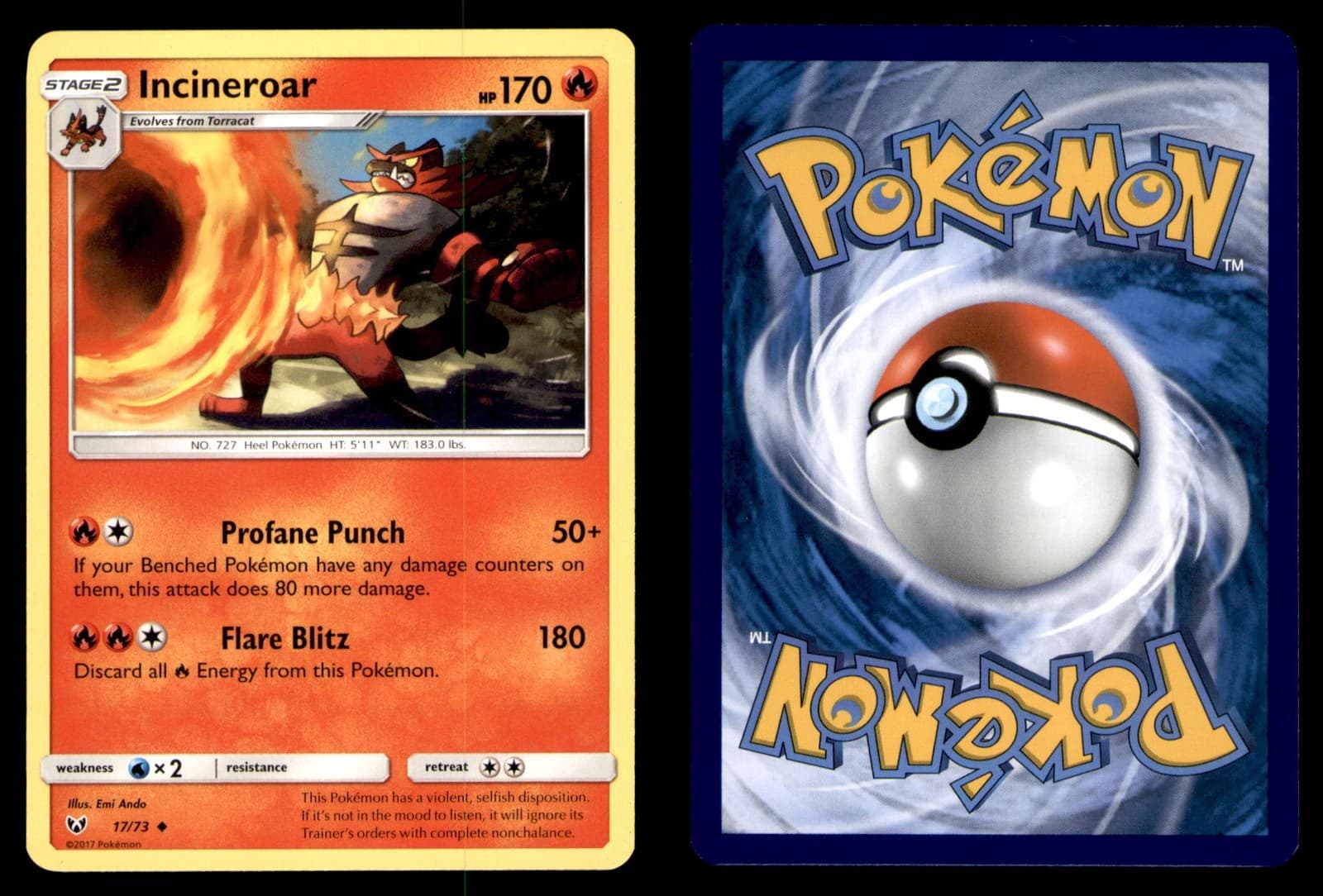 Pokemon Shining Legends Incineroar 17/73 2017 Uncommon