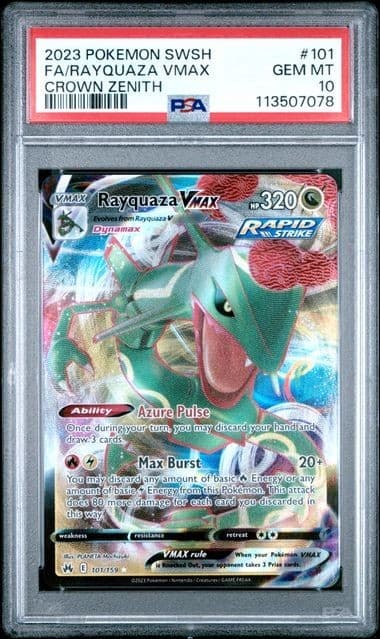 2023 POKEMON SWORD & SHIELD CROWN ZENITH #101 FULL ART/RAYQUAZA VMAX PSA 10
