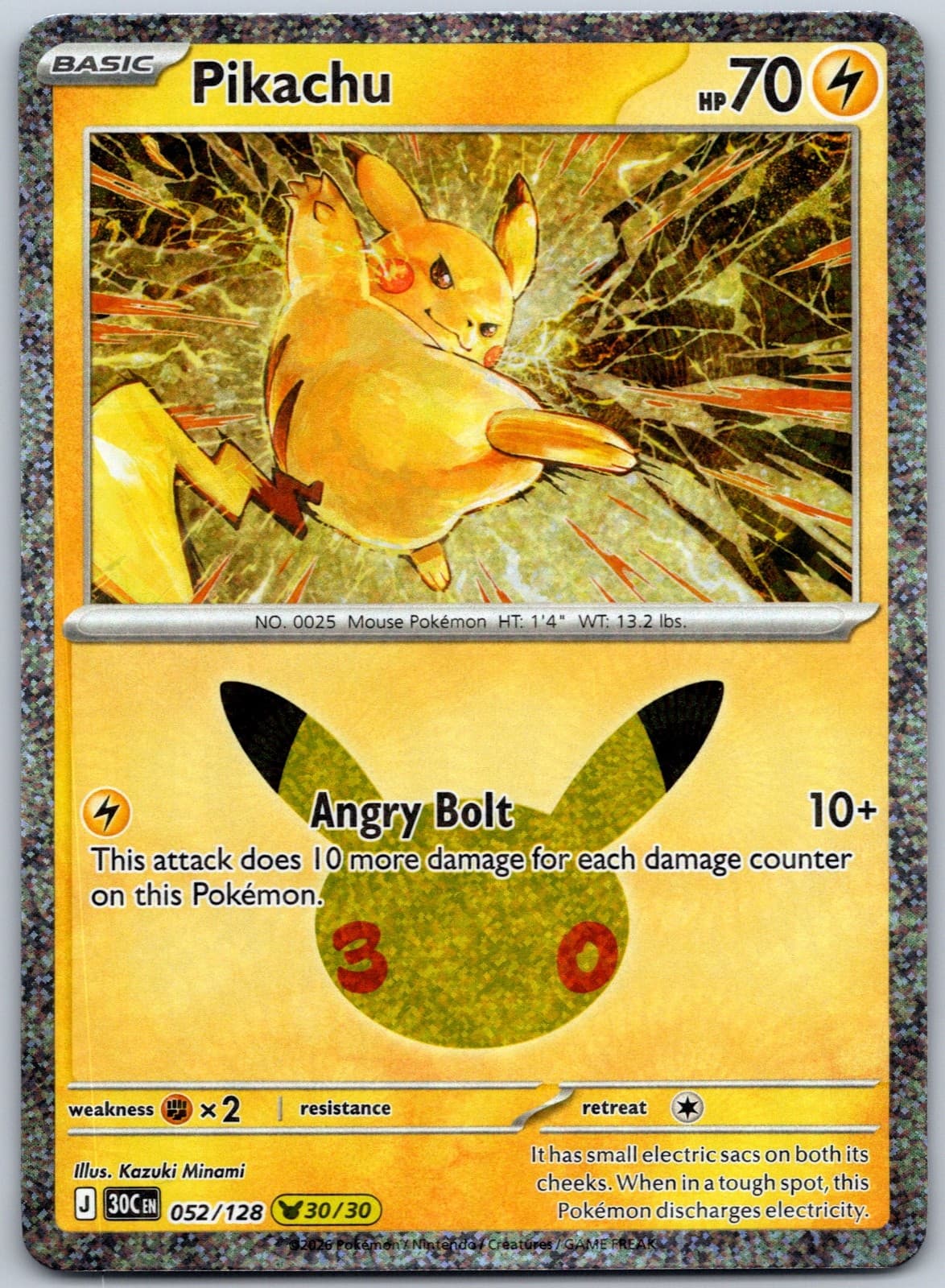 Pikachu 052/128 ME: 30th Celebration Pikachu Rare Pokemon TCG NM English 2026