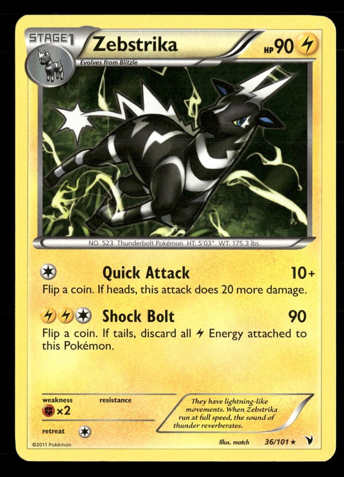 Zebstrika 36/101 Rare Noble Victories Pokemon Lightly Played