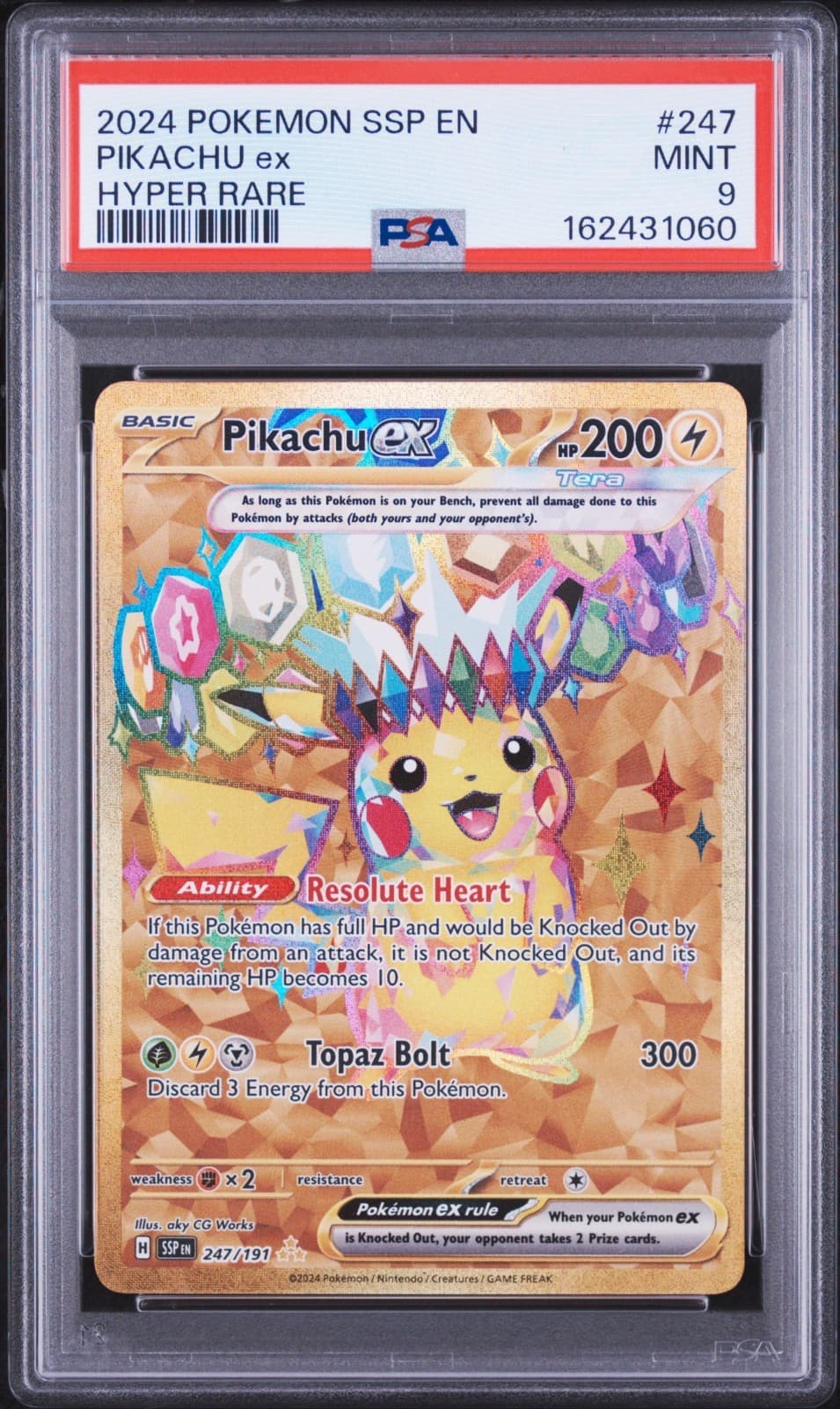 2024 POKEMON SSP SURGING SPARKS HYPER RARE #247 EN PIKACHU EX PSA 9