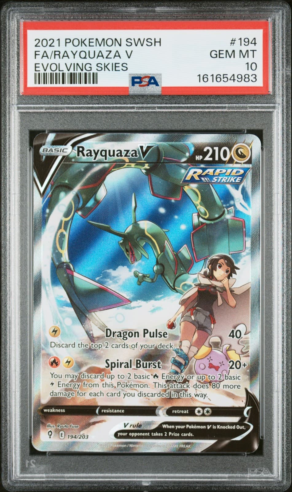 2021 POKEMON SWORD & SHIELD EVOLVING SKIES #194 FULL ART/RAYQUAZA V PSA 10
