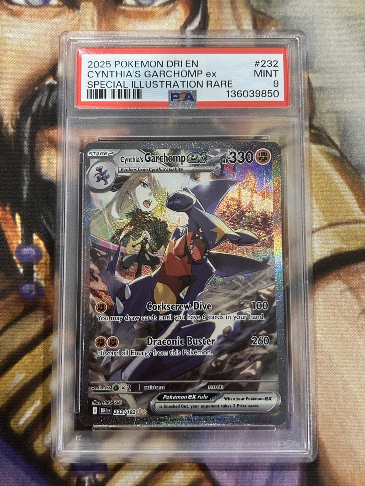 Cynthia's Garchomp ex 232/182 Pokemon Destined Rivals SIR Full Art Holo - PSA 9