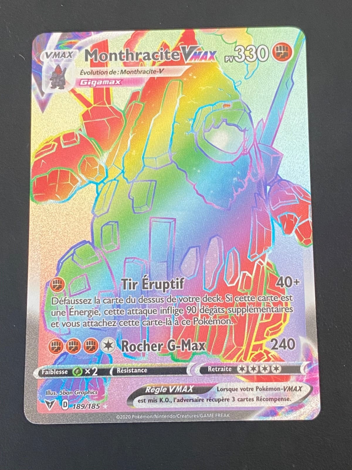 CARTE POKEMON MONTHRACITE VMAX 189/185 FR SECRÈTE RARE EB VOLTAGE ÉCLATANT -NEUF