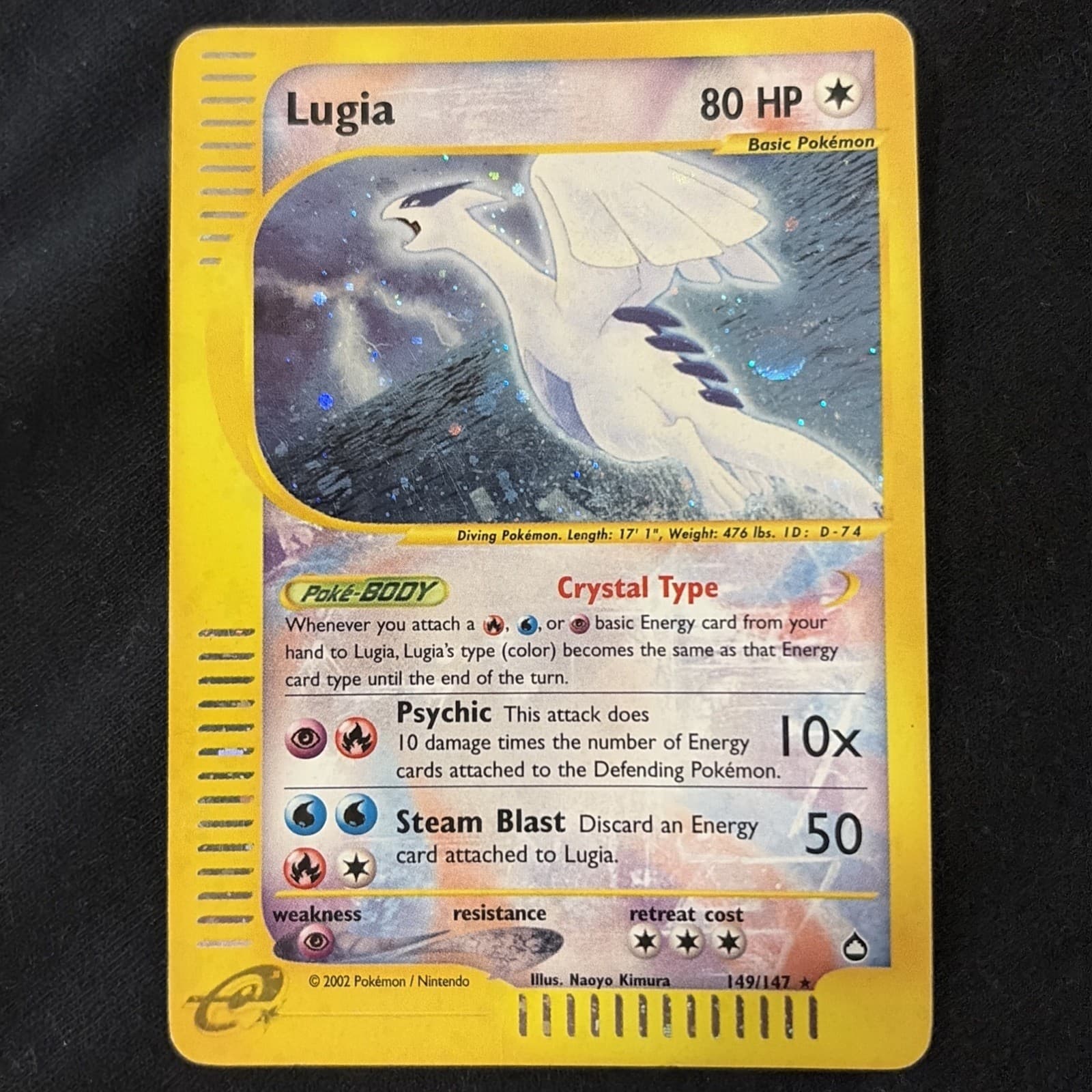 2002 Pokemon Lugia 149/147 Aquapolis Holo Crystal Type Secret Rare
