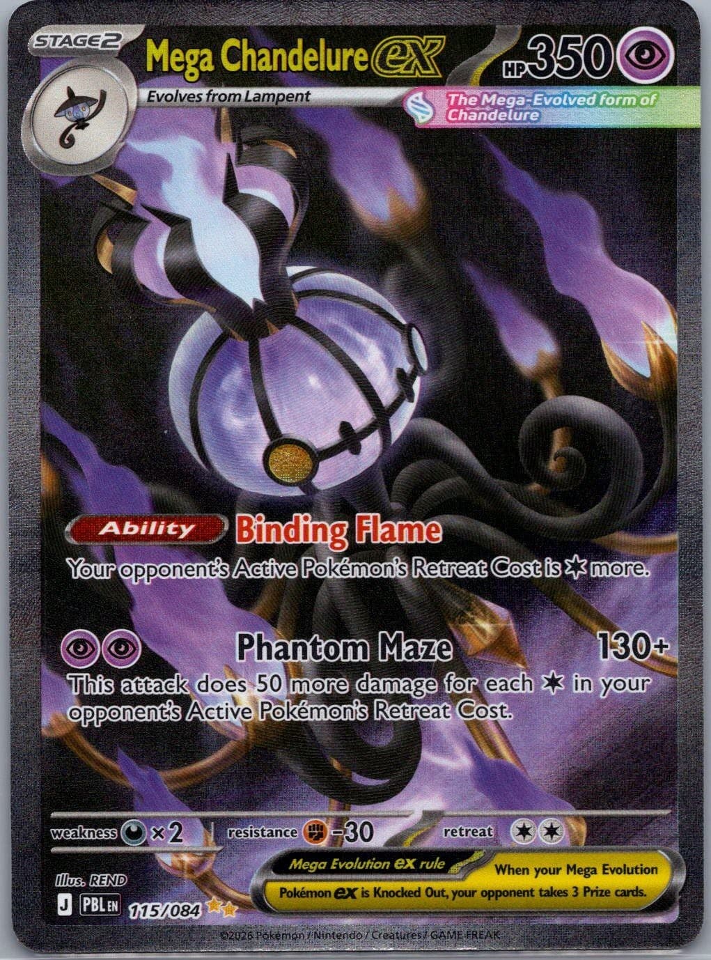 Pokemon Mega Chandelure ex Pitch Black 115/084 Holofoil Near Mint