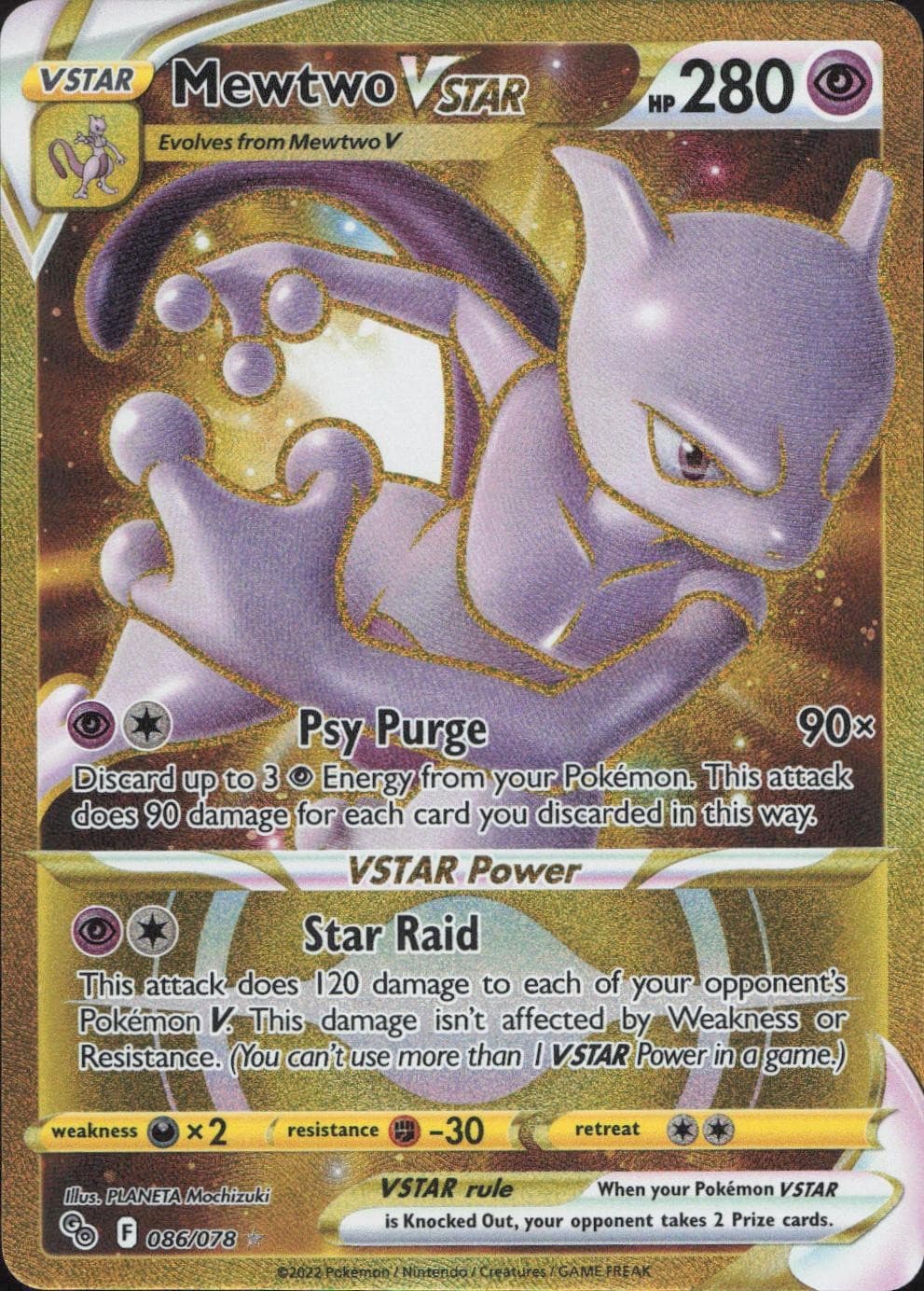 Mewtwo VSTAR 086/078 Secret Rare Pokemon GO Pokemon Holo Near Mint