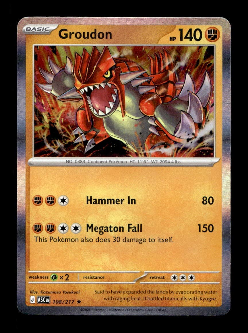 Groudon 108/217 Rare Ascended Heroes Pokemon Holo Near Mint