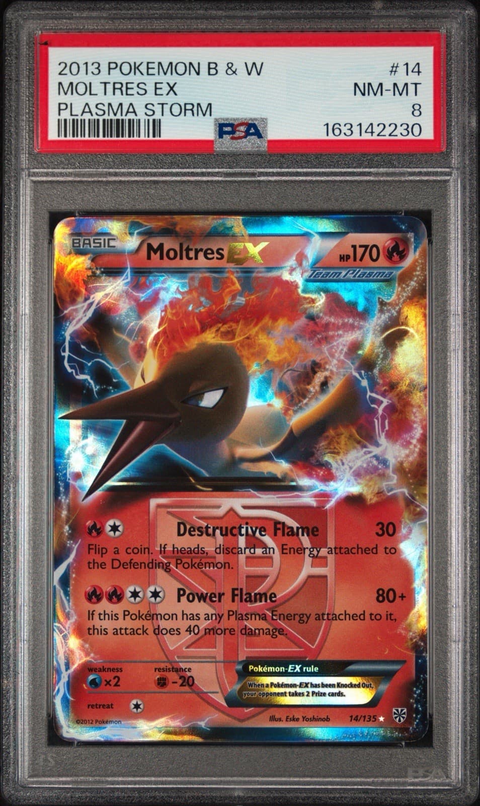 2013 POKEMON B&W PLASMA STORM #14 MOLTRES EX PSA 8