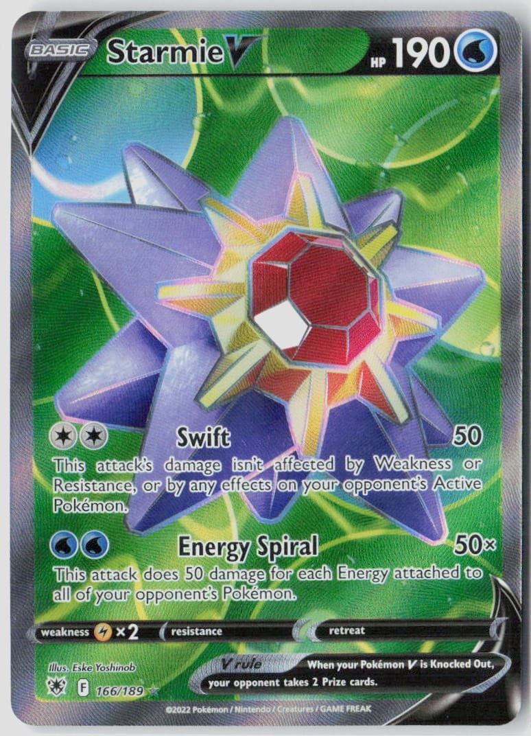 Holofoil Starmie V (Full Art) 166/189 NM SWSH10: Astral Radiance
