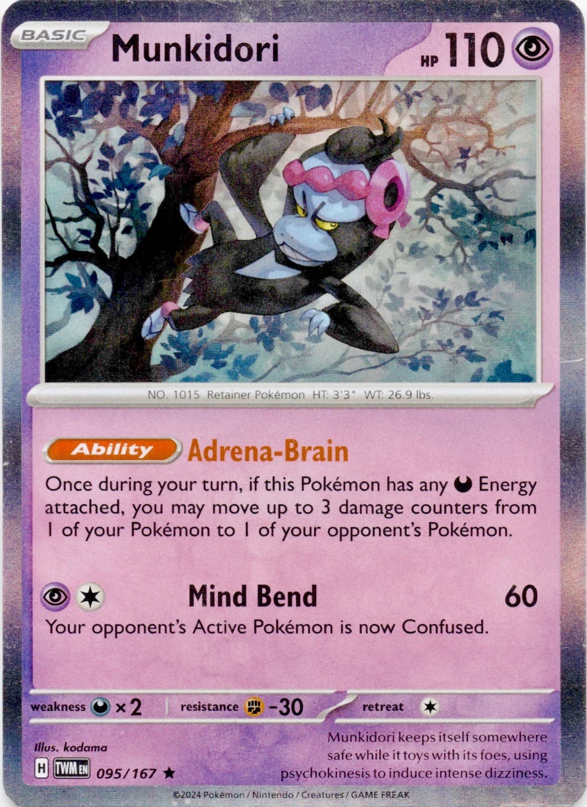 Munkidori 095/167 Rare Twilight Masquerade Pokemon Holo Lightly Played