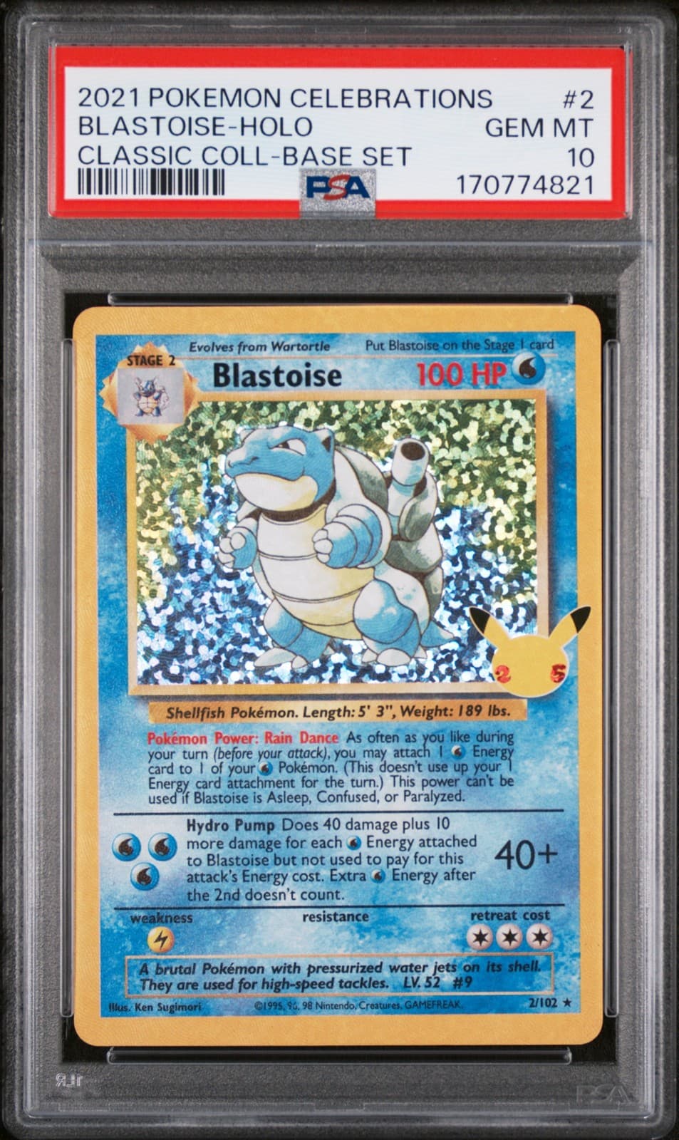2021 POKEMON CELEBRATIONS CLASSIC COLLECTION #2 BLASTOISE-HOLO PSA 10