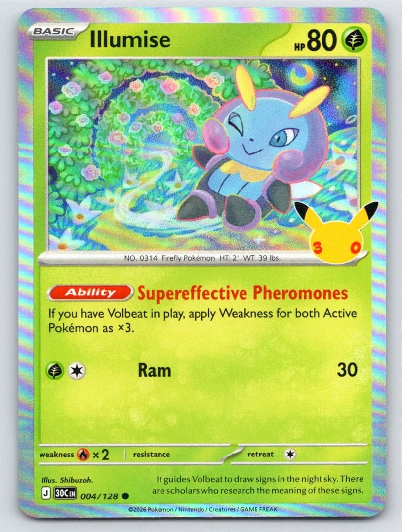2026 POKEMON ME: 30TH CELEBRATION ILLUMISE 004/128 HOLO C NM A103052 FREE S&H
