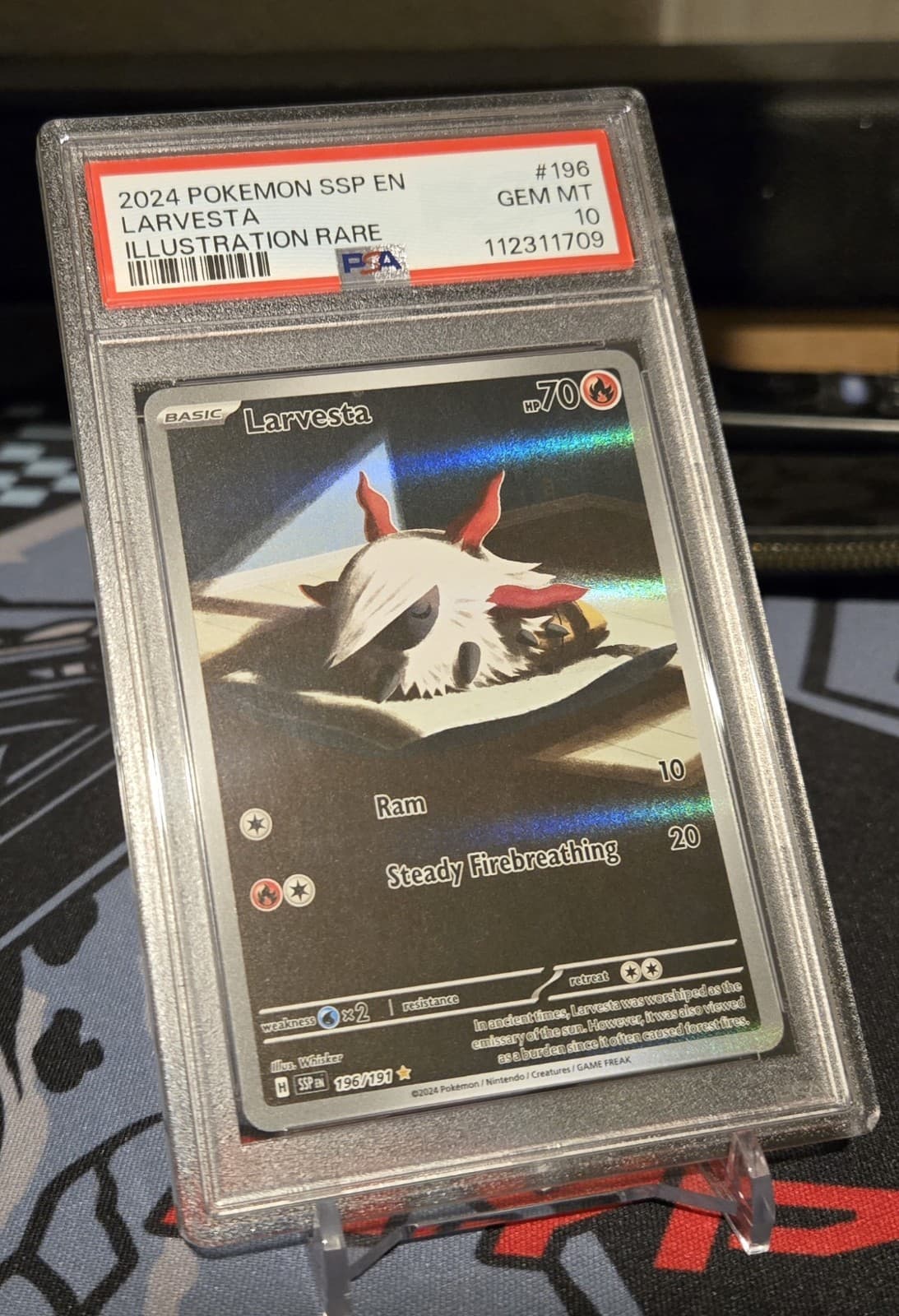 2024 Pokemon Larvesta Surging Sparks 196/191 Illustration Rare PSA 10 GEM MT