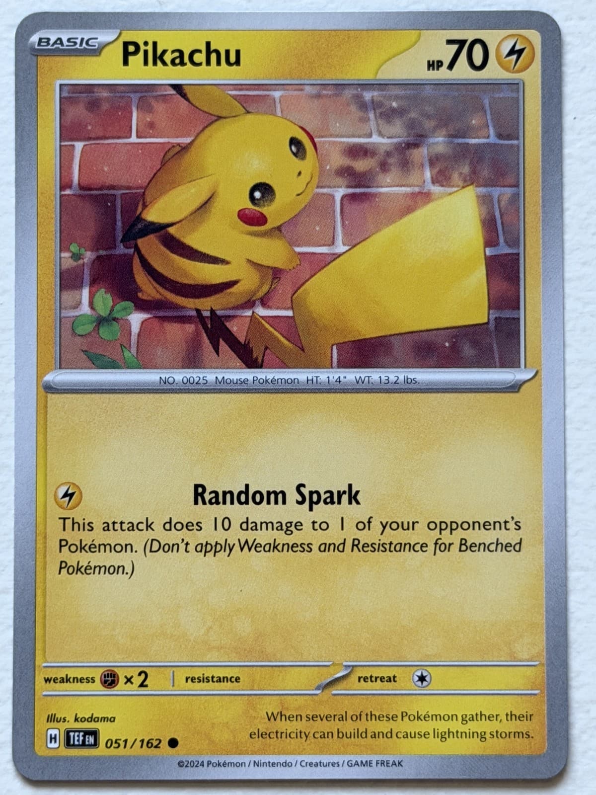 Pikachu 51/162 Temporal Forces Common Near Mint Pokemon
