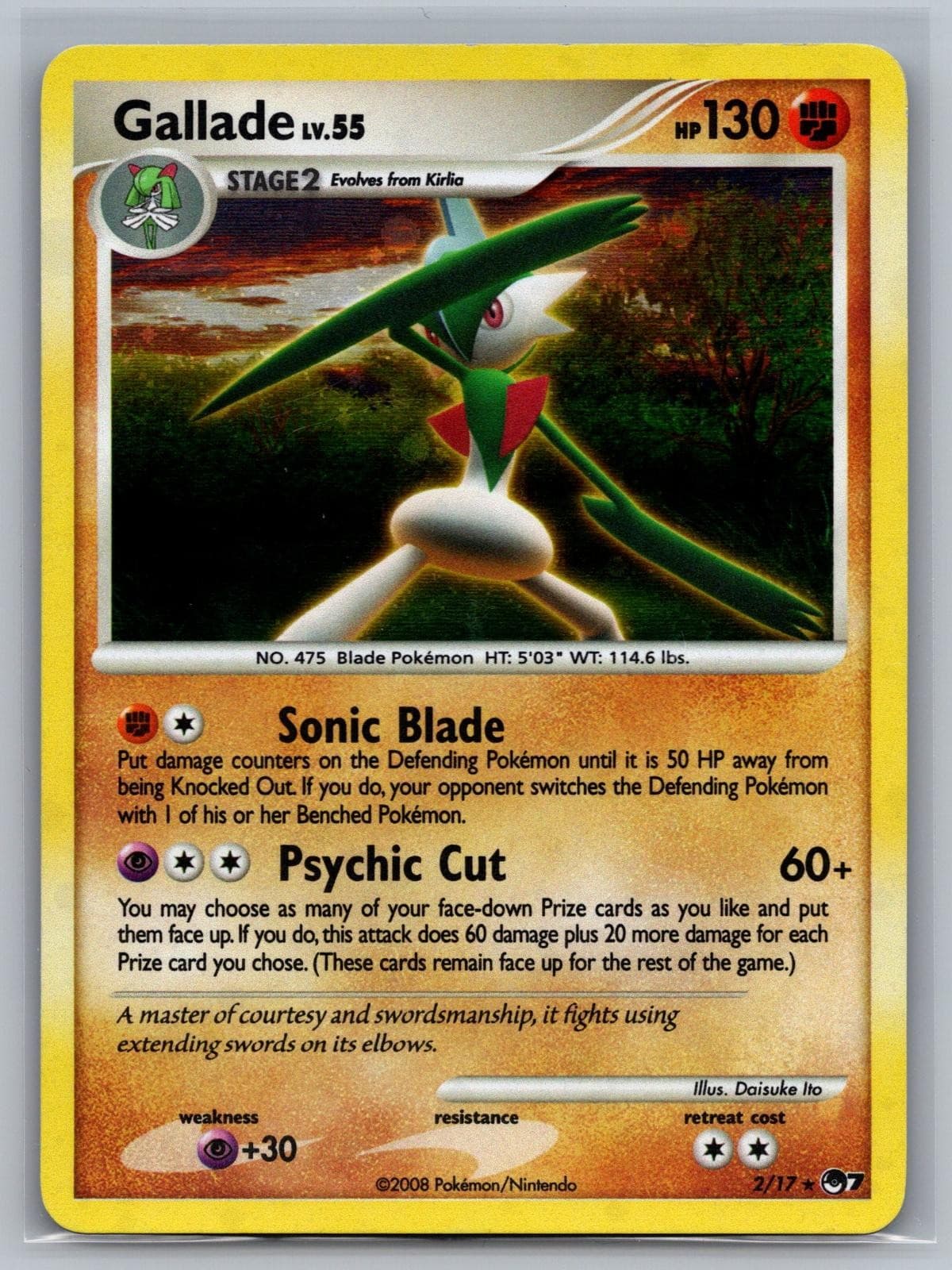 Gallade 2/17 Rare POP Series 7 Pokemon Holo Lightly Played