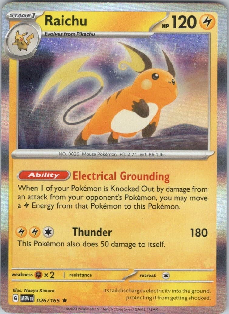 Raichu #26/165 (Holo) (NM) SV: Scarlet & Violet 151 MEW Pokemon