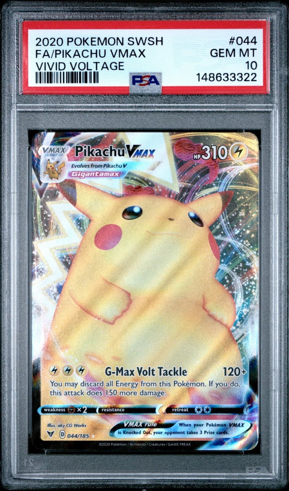 2020 Pokémon SWSH FA/Pikachu VMAX #44 Vivid Voltage PSA 10