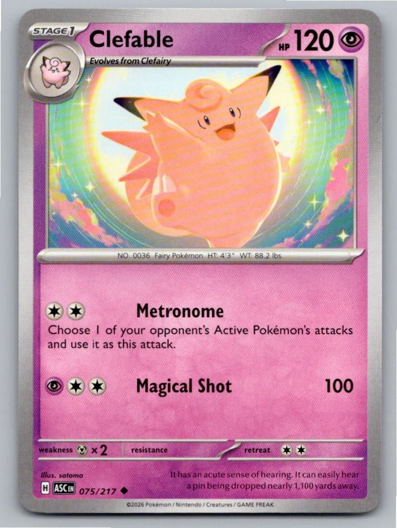 2026 POKEMON CLEFABLE ASCENDED HEROES 075/217 UC NM A85091 FREE S&H