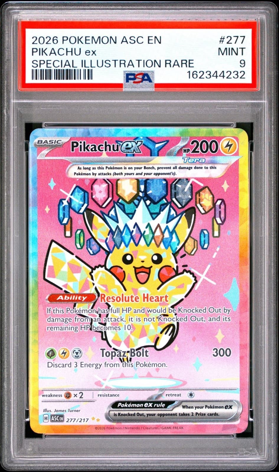 Pikachu ex 277/217 Me: Ascended Heroes Special Illustration Rare Holo PSA 9