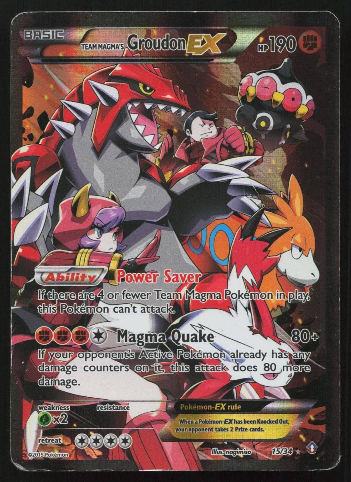 Team Magma's Groudon EX 15/34 Holo Ultra Rare Double Crisis Pokemon English HP
