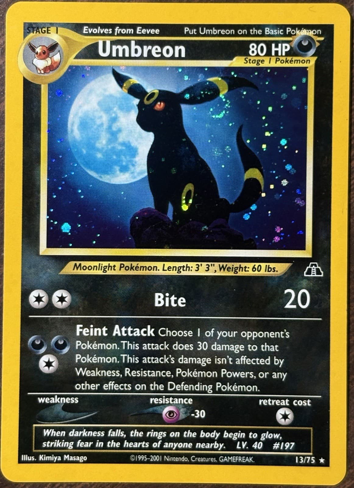 Pokemon Umbreon 13/75 Neo Discovery Holo Rare Lightly Played EAR SWIRL
