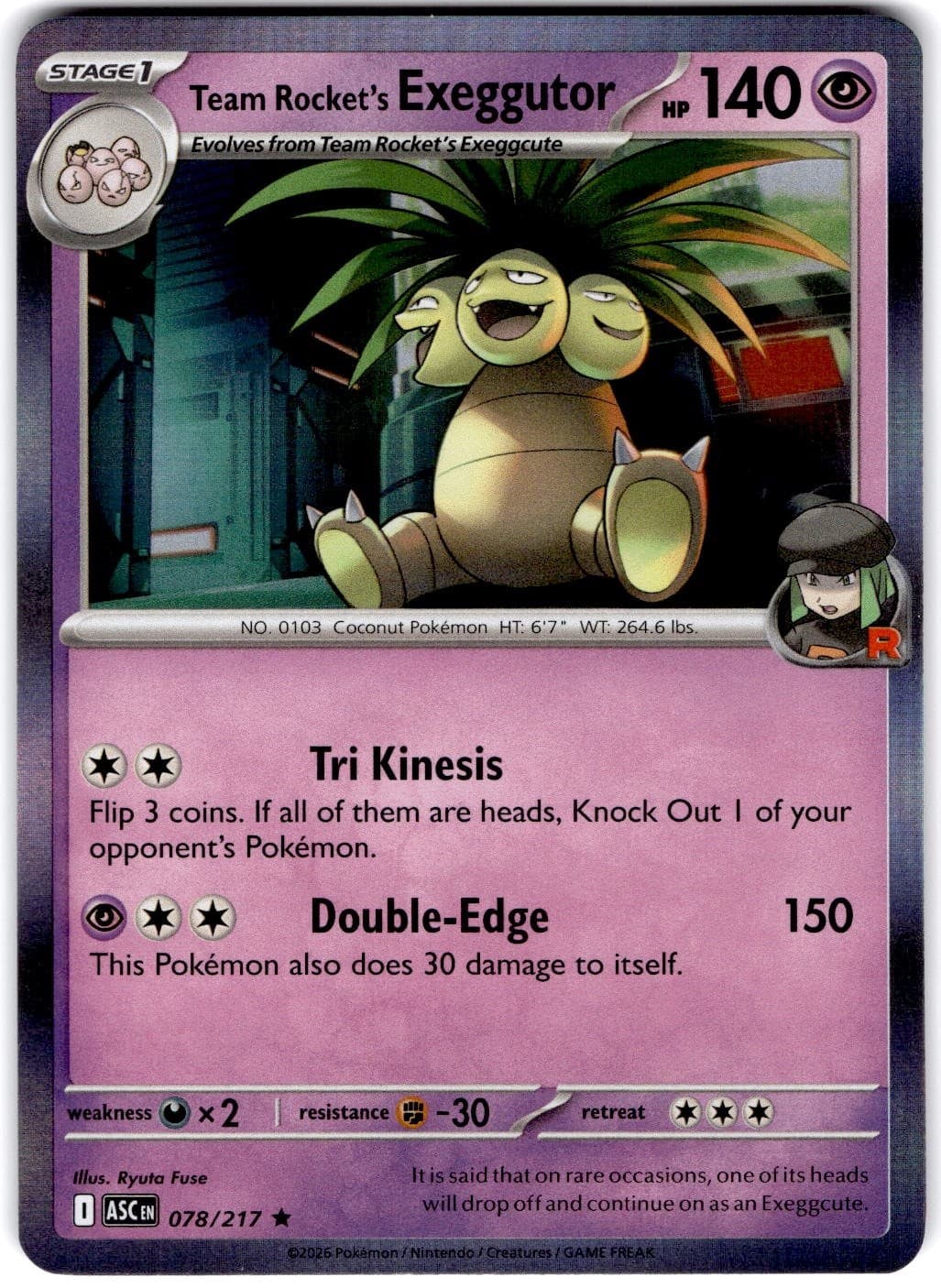 Pokemon Team Rocket's Exeggutor Ascended Heroes 78/217 Normal Holo Near Mint