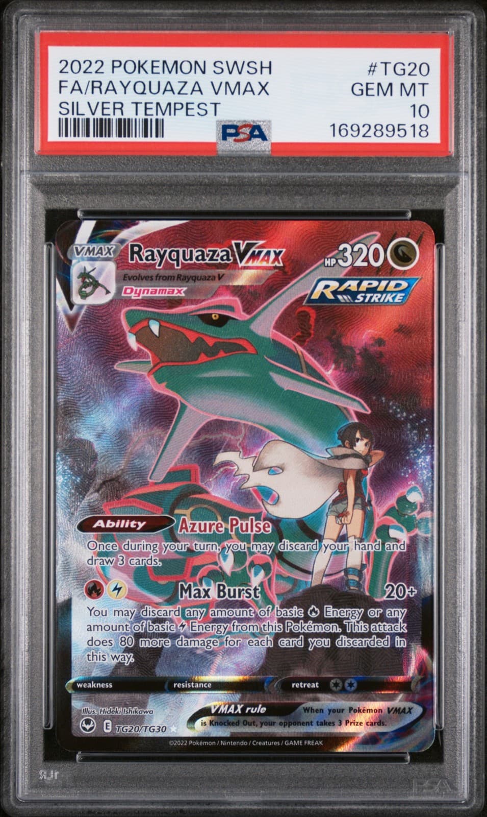 2022 POKEMON SWORD & SHIELD SILVER TEMPEST #TG20 FULL ART/RAYQUAZA VMAX PSA 10