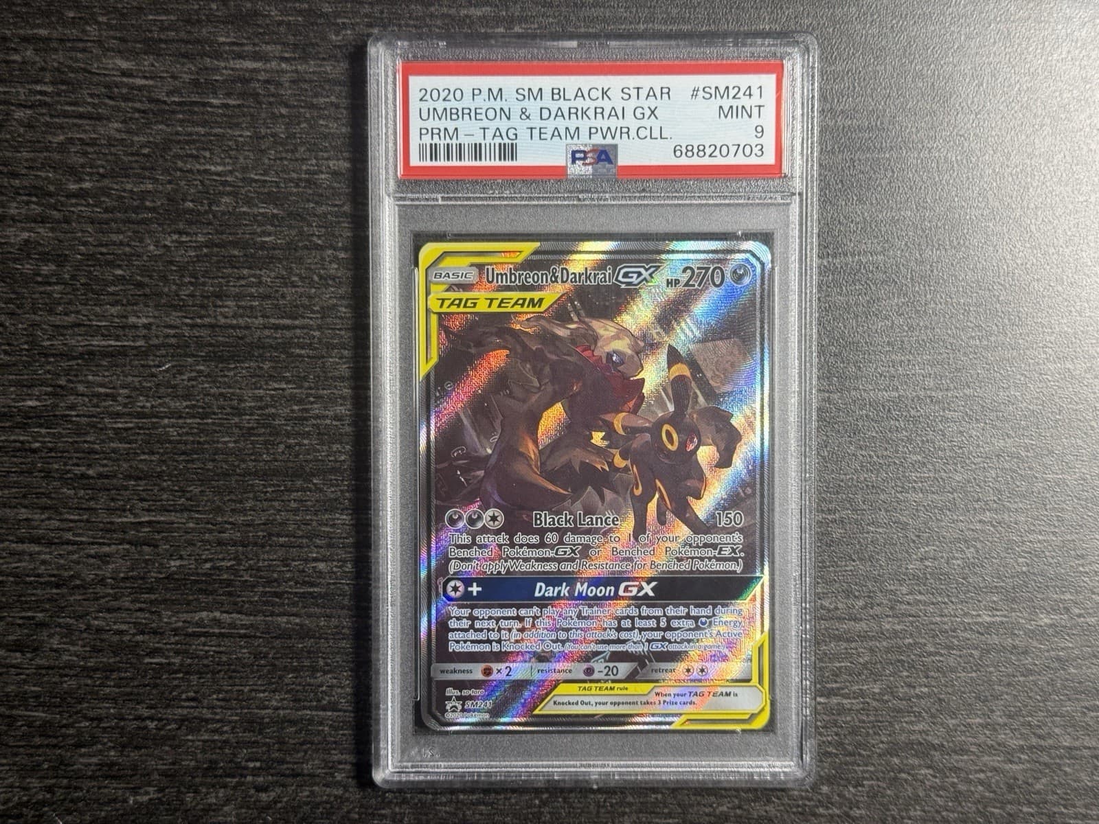 2020 Pokemon Sun & Moon Black Star Promo #SM241 Umbreon & Darkrai GX PSA 9