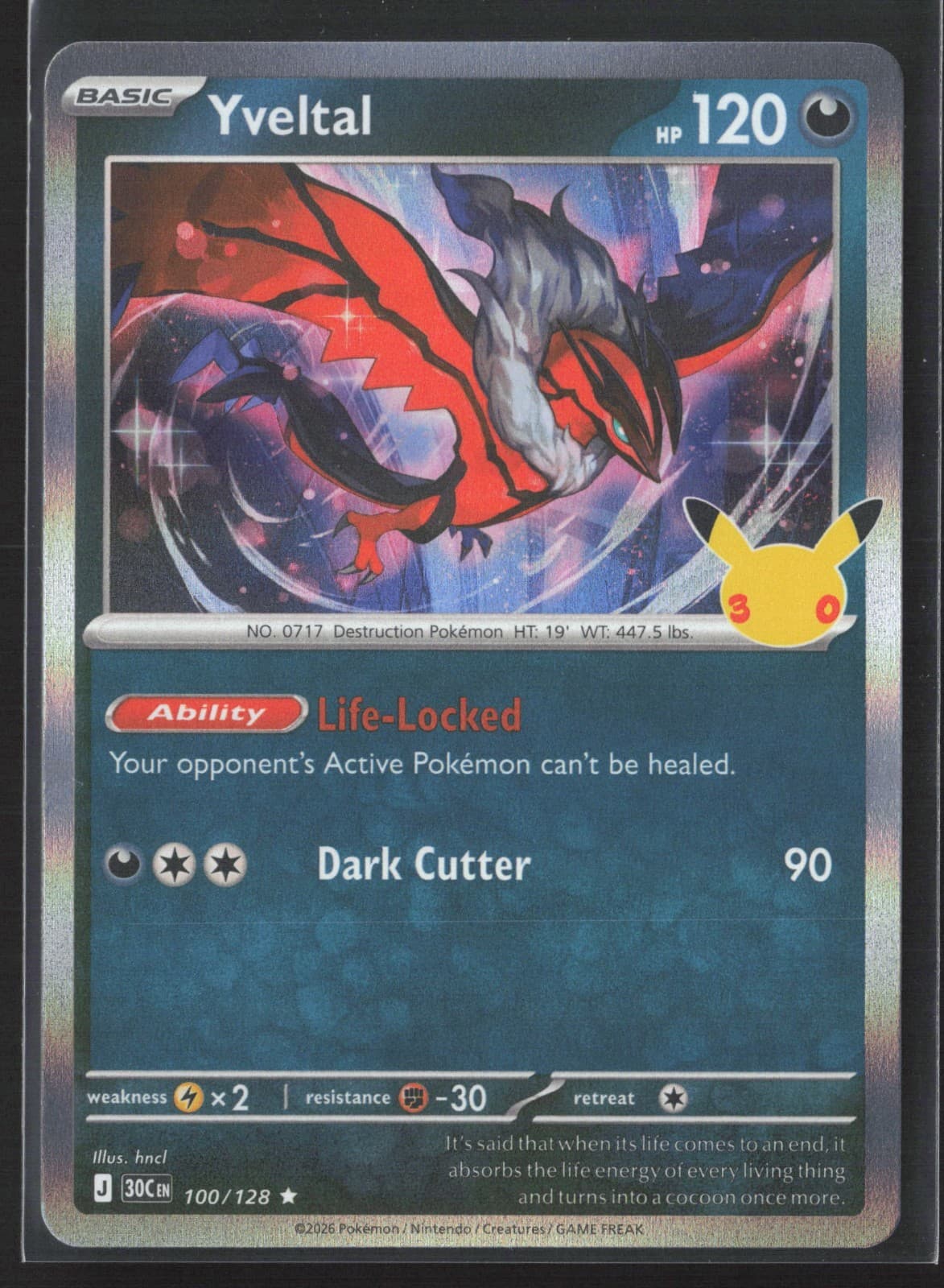 100/128 Yveltal - 30th Celebration Holo Rare NM Pokemon