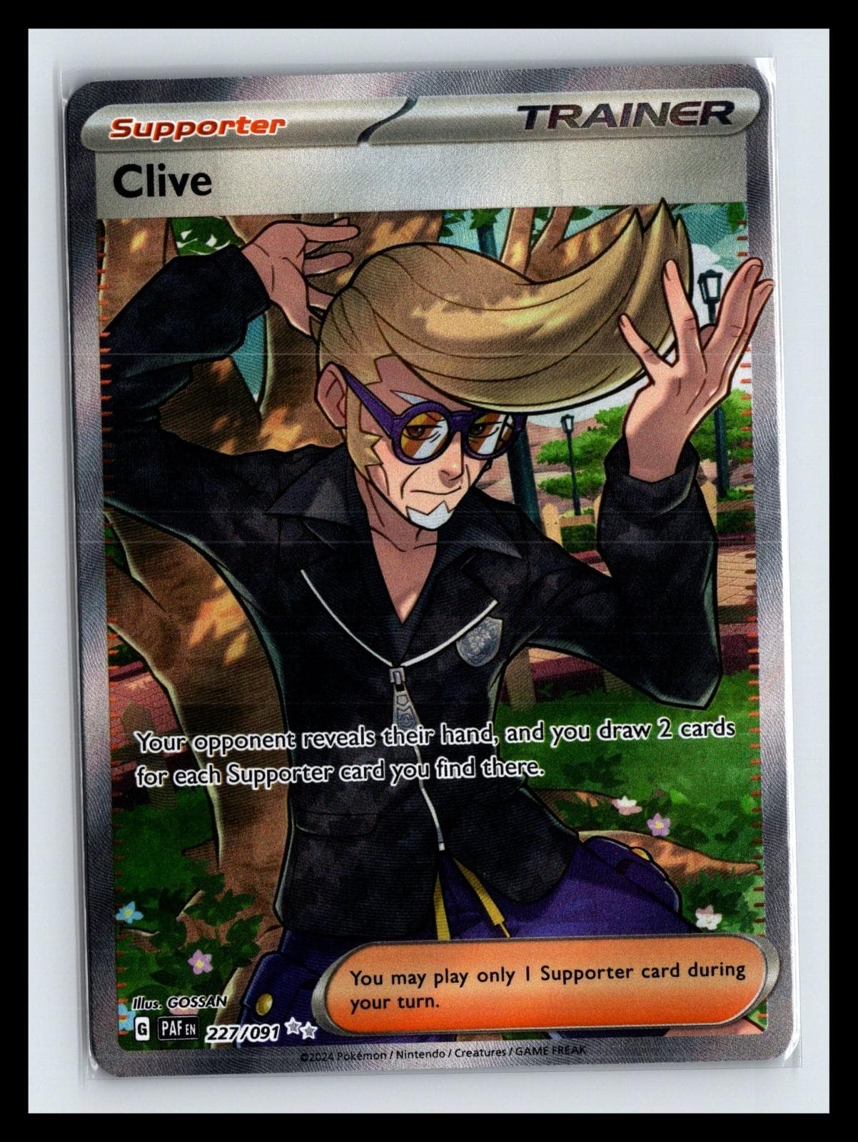 NM Holo Clive Paldean Fates 227/091 UR Pokemon GOSSAN
