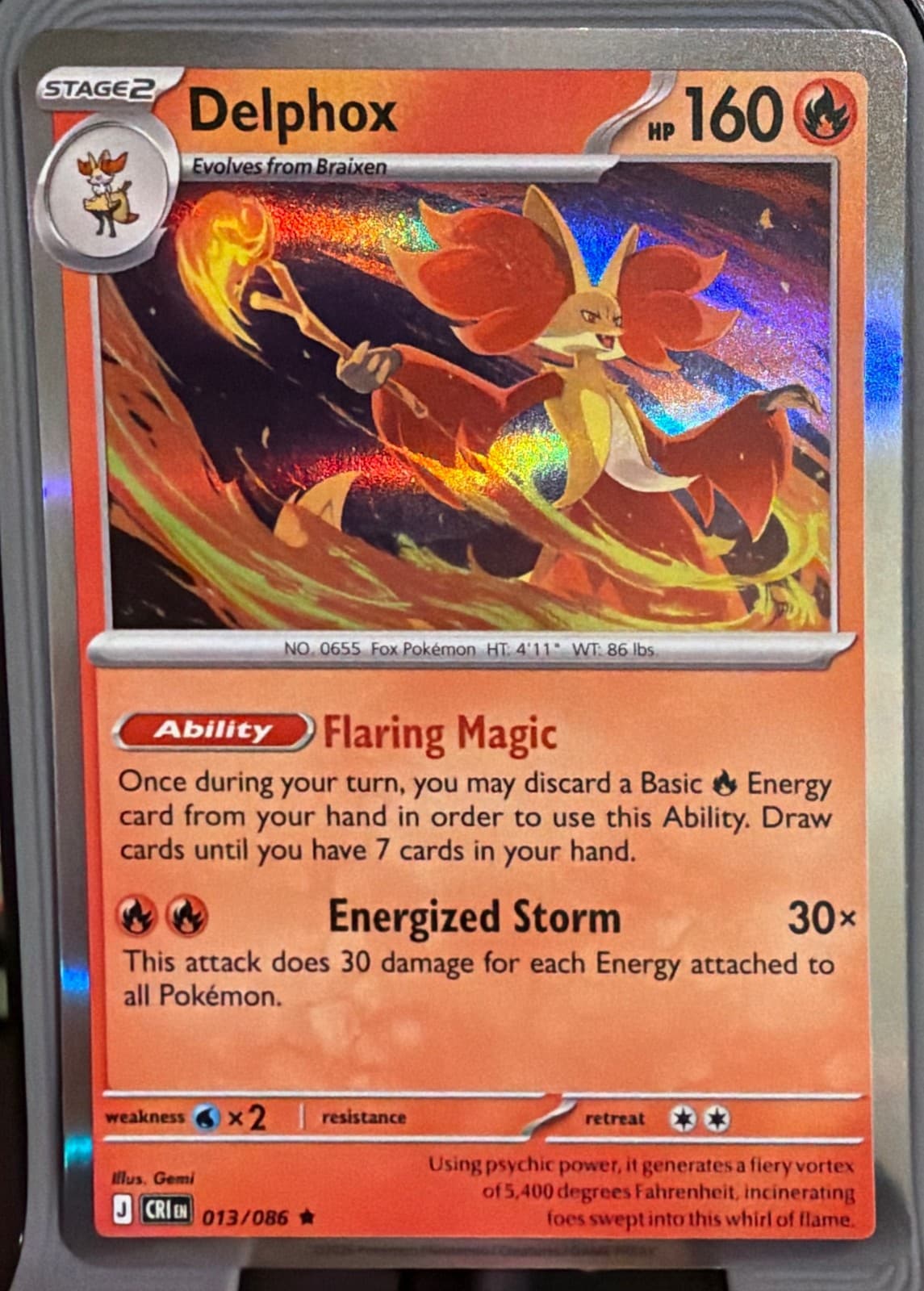 Delphox 13/86 Chaos Rising Rare Holo English Pokémon TCG