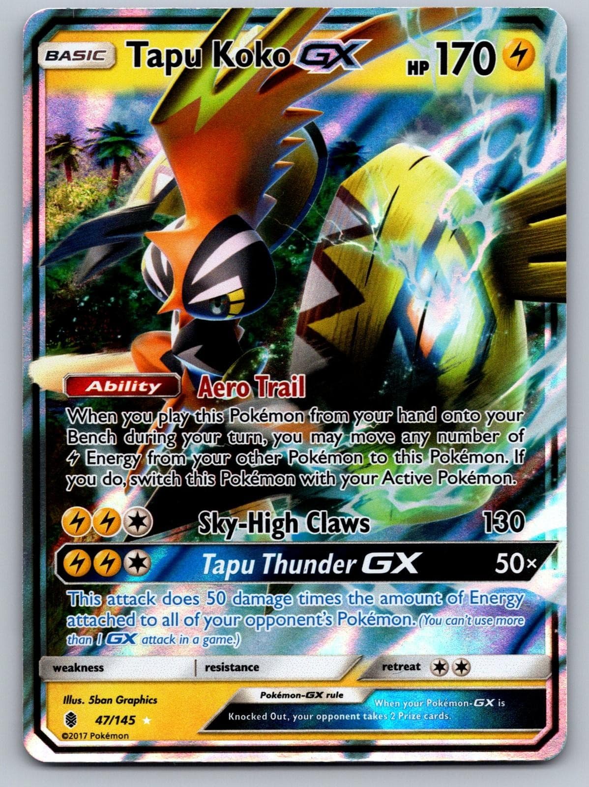 Tapu Koko GX 47/145 Holo Ultra Rare Guardians Rising Pokemon Lightly Played
